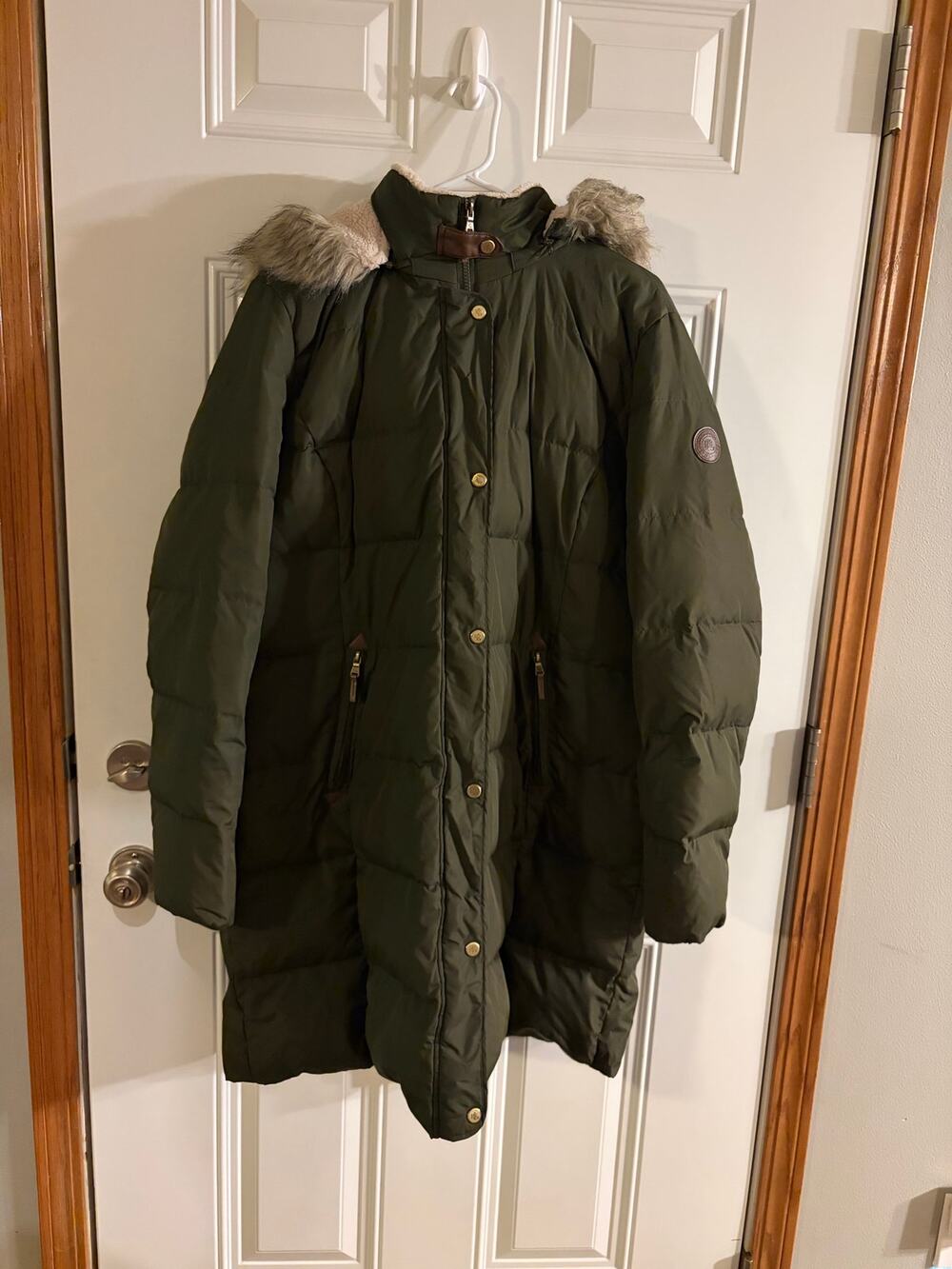 Lauren Ralph Lauren Women’s XXL 2XL Olive Green Down Puffer Parka Faux Fur Hood